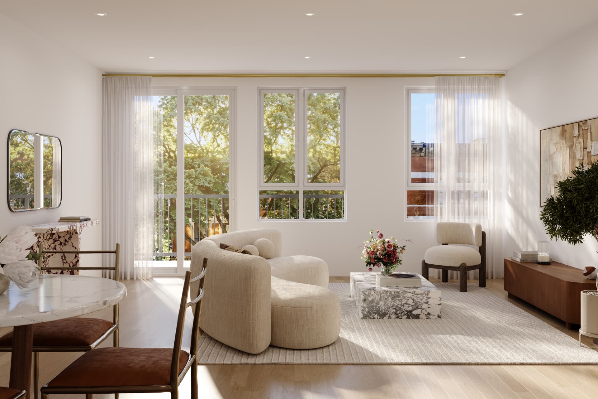 Living and dining room at 465 Hancock Street
